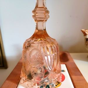Vintage pink depression glass serving bell, embossed strawberry pattern